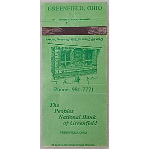 Vintage Matchbook Cover Peoples National Bank of Greenfield Ohio